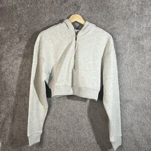 WEWOREWHAT Gray Cropped Hoodie Women’s Half Zip Pullover Sweatshirt XS NEW